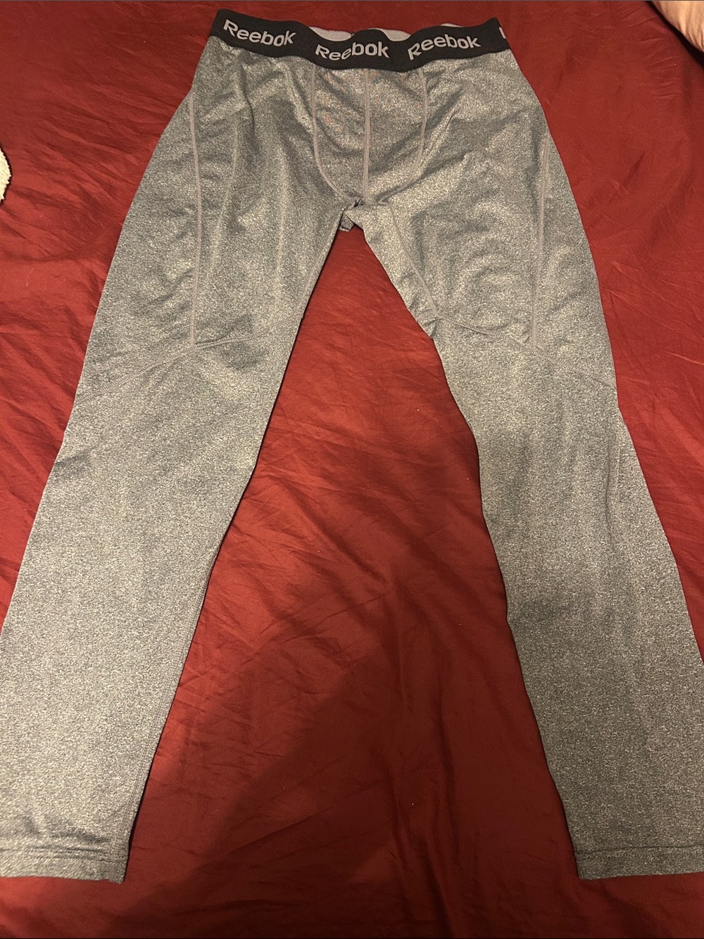 Reebok Gray Athletic Compression Pants with Black Waistband